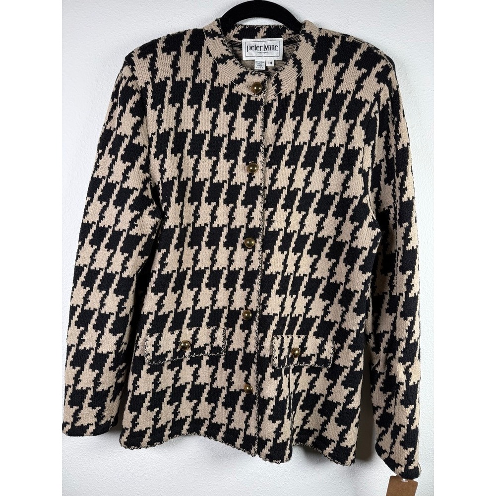 Peter Lynne New York Vintage Houndstooth Knit Cardigan Jacket Gold Buttons‎ 14 - Picture 3 of 5